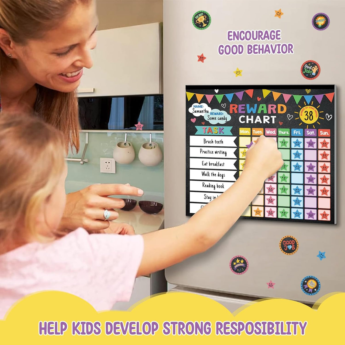 Reward Chart for Kids,Magnetic Behavior Chore Chart for Kids at Home,26 Black Chore Charts,1960