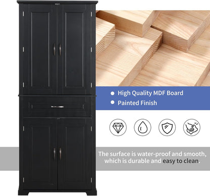 72.2" Tall Storage Cabinet with 4 Doors and Drawer, Freestanding Linen Cabinet, Wooden Pantry with