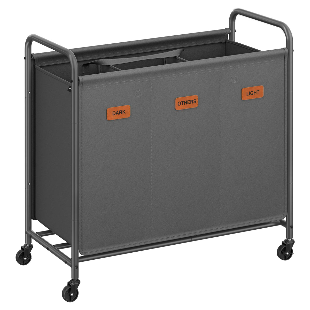 SONGMICS 3-Section Laundry Sorter, Laundry Hamper with Wheels, Rolling Clothes Hamper Cart with