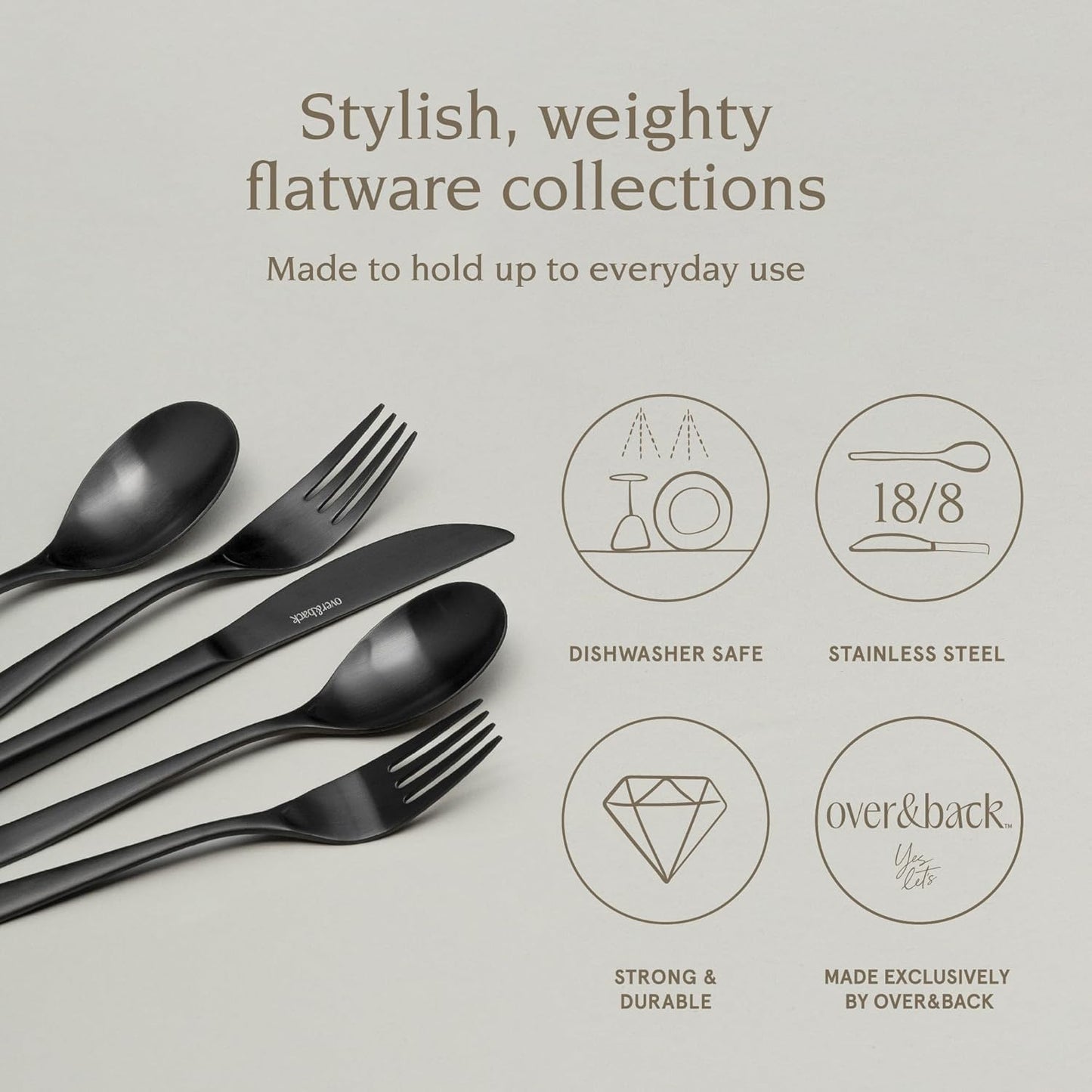 over&back 20pc Curved Flatware Cutlery Set - Comes with 4 Dinner Forks, 4 Salad Forks, 4 Dinner