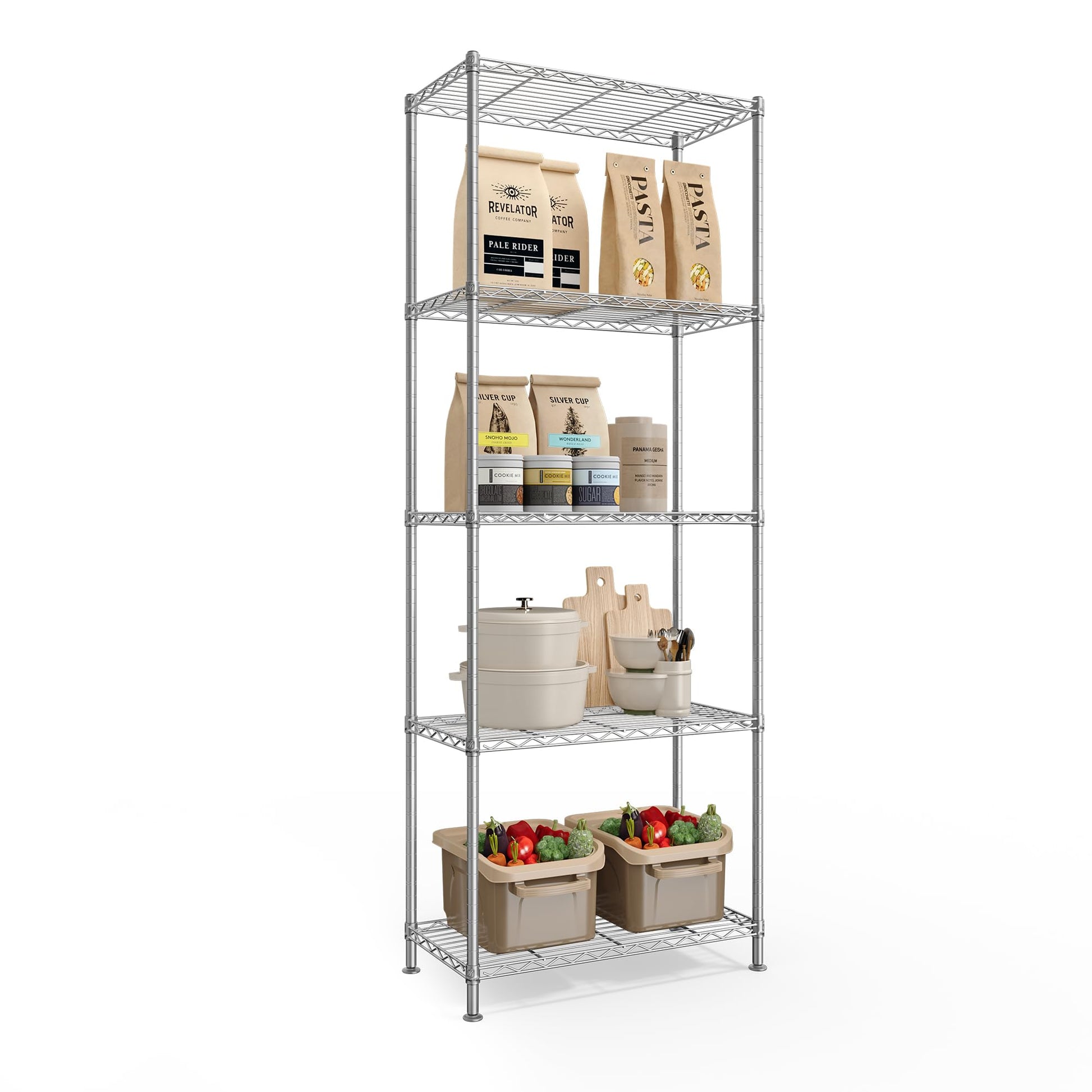 SONGMICS Storage Shelf, Metal Wire Shelving Unit, Adjustable Shelves, for Garage, Bedroom, Living
