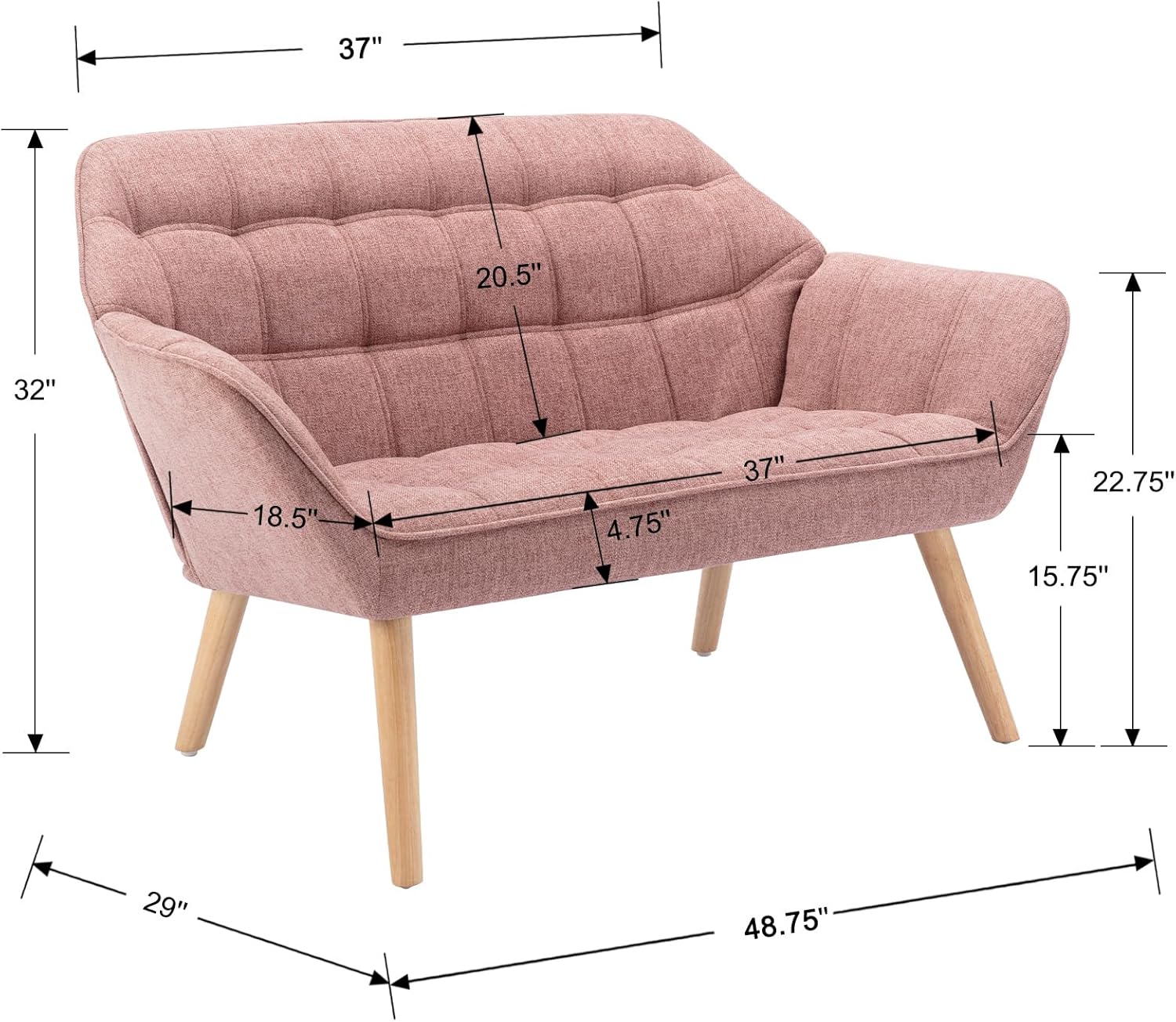 48”Small Loveseat Sofa, Modern Linen Upholstered Mini Couch 2-Seater Fluffy Love Seat with Quilting