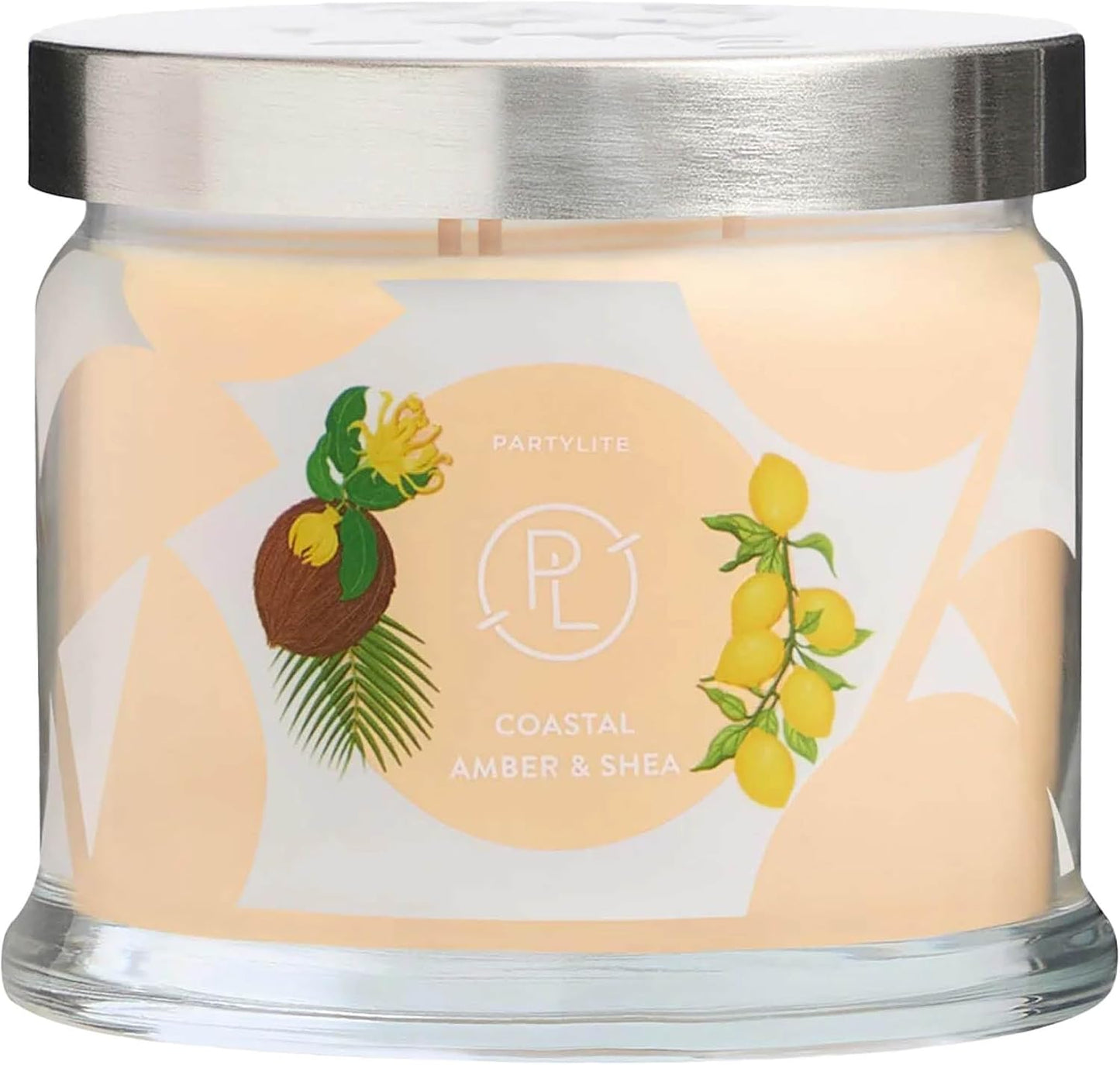 PartyLite Coastal Amber & Shea Scented, Notes of Ylang Flower, Citron, Sweet Coconut & Amber Creme