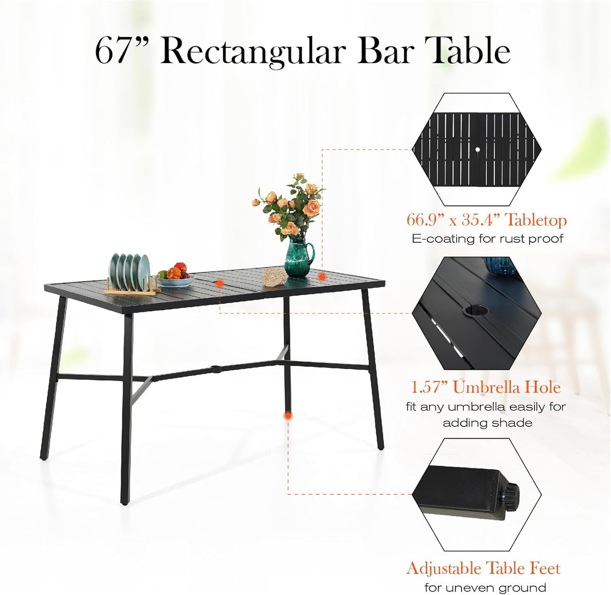 Sophia & William Outdoor Bar Set, Patio Bar Table and Chairs Set, Bar Height Patio Set - 6 x Swivel
