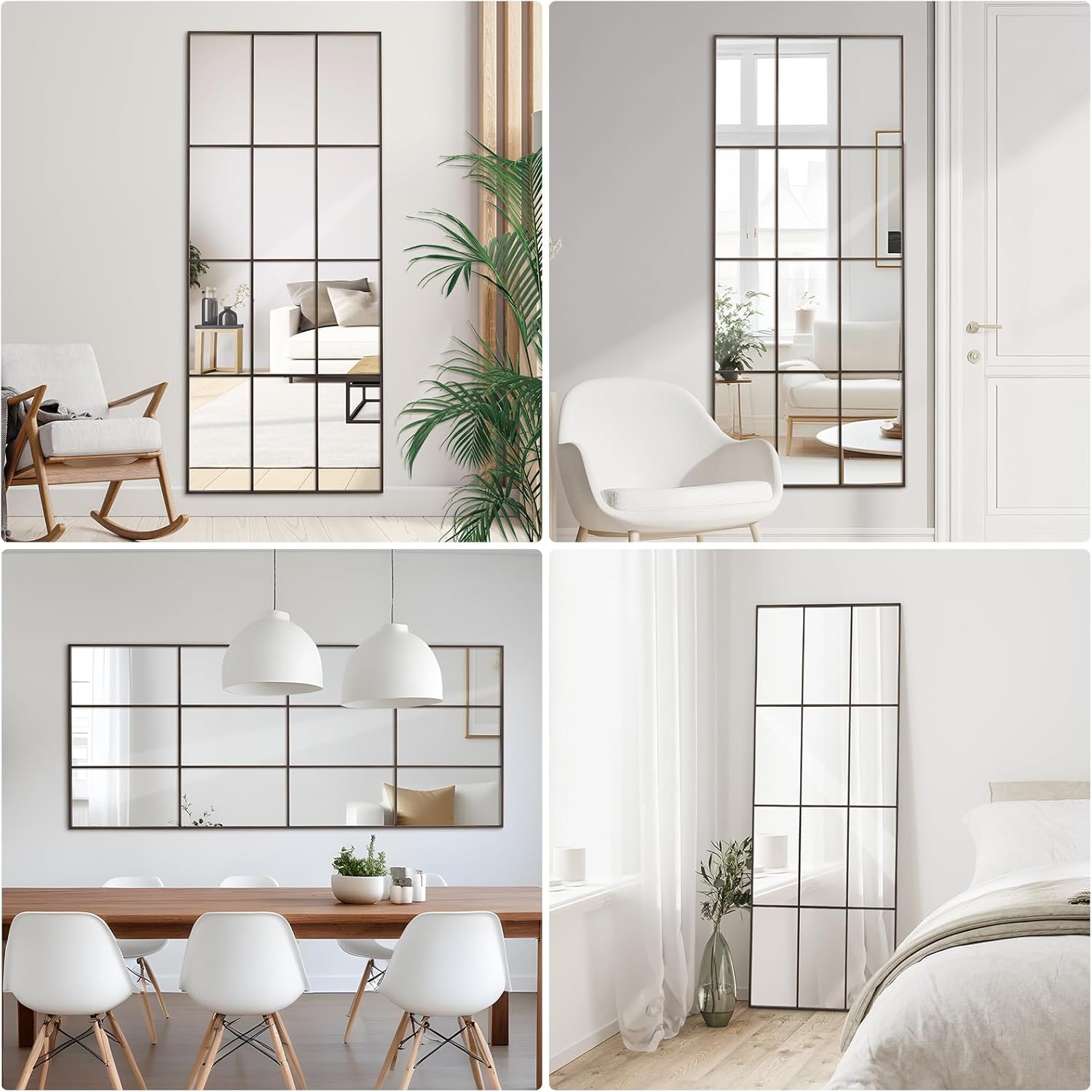 Windowpane Mirror Full Length 65"x24" Wall Mounted Bronze Art Pane Mirror Farmhouse Decorative