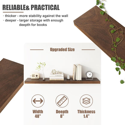 Floating Shelves for Wall, USA-Sourced Walnut Wood 48 Inch Long Wall Shelves, Natural Wooden Wall