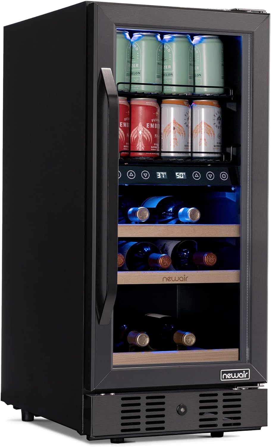 Newair 15" Wine and Beverage Refrigerator 9 Bottle and 48 Can Capacity, Beverage Cooler in