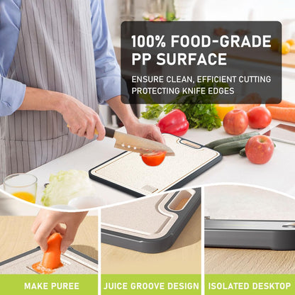 FIRE HIVE Pure Titanium & Platycodon Cutting Board - Double-Sided Large Kitchen Board, 16x11 Inch