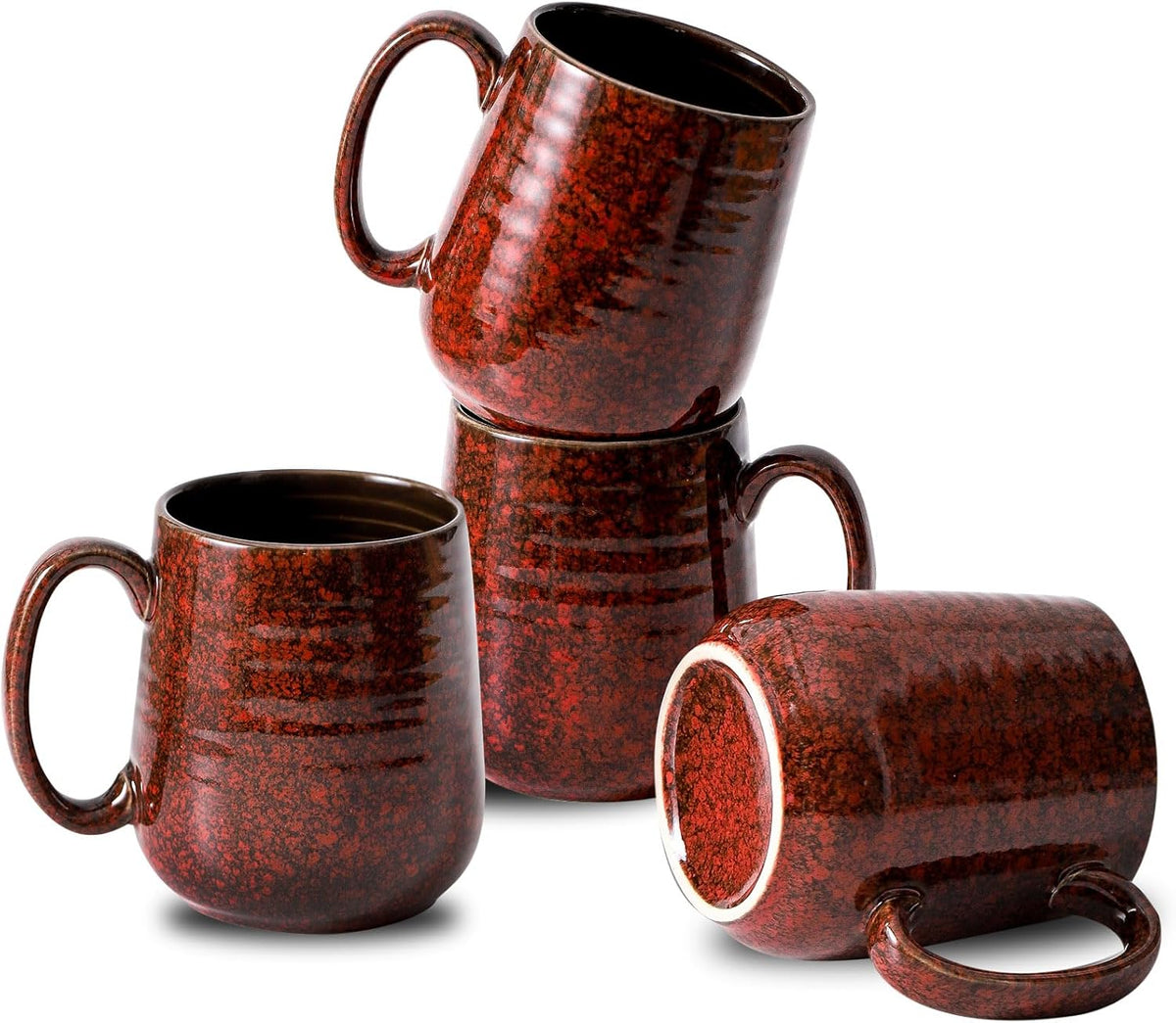 Hasense Red Coffee Mugs Set of 4, 12 oz Coffee Cups Ceramic, Latte Mug with Large Handle for
