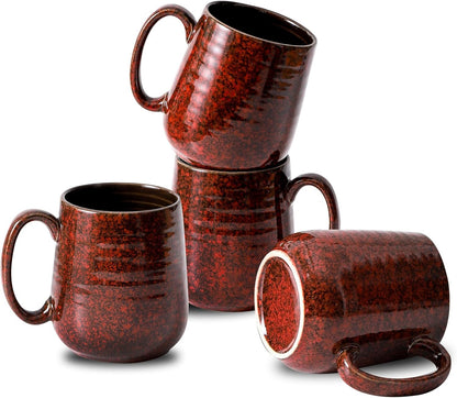 Hasense Red Coffee Mugs Set of 4, 12 oz Coffee Cups Ceramic, Latte Mug with Large Handle for