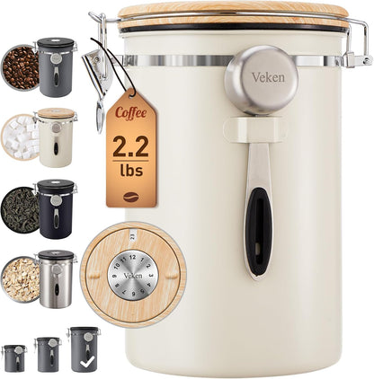 Veken Coffee Canister, 39OZ Large, Airtight Stainless Steel Food Storage Container for 2.2lbs