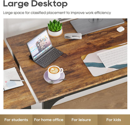 PayLessHere | 39 Inch Computer Desk | Brown | Office Desk with Metal Frame, Adjustable Feet |