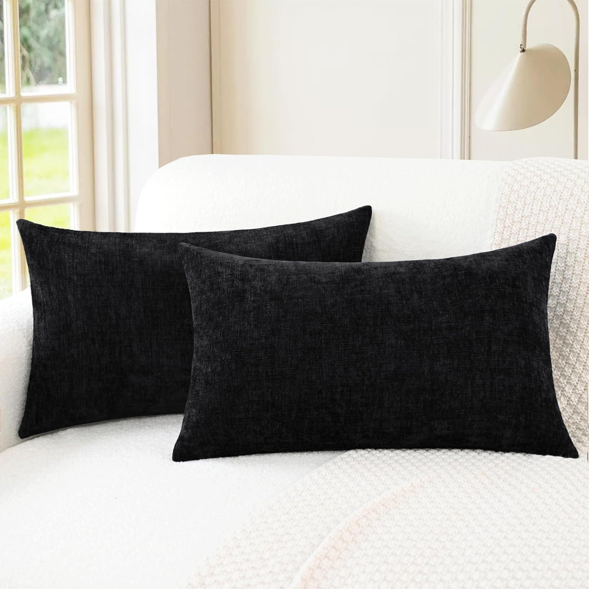 CaliTime Throw Pillow Covers Decorative 16 X 26 Inches Pack of 2 Cozy Chenille Cushion Cases for