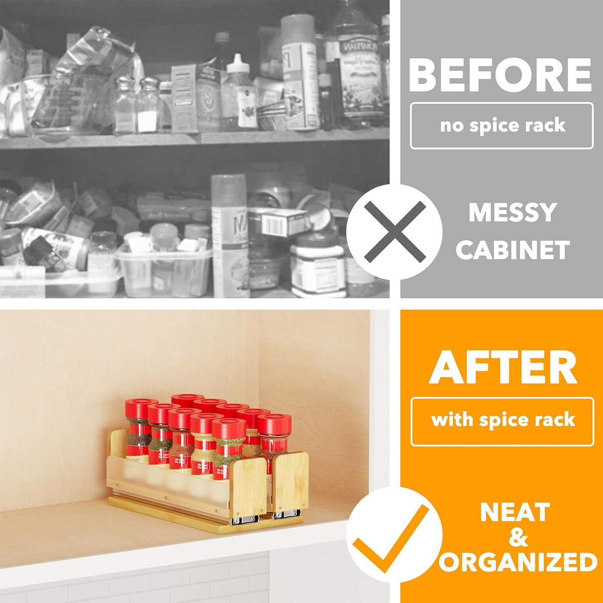 SpaceAid Bamboo Pull Out Spice Rack Organizer for Cabinet, Heavy Duty Slide Out Seasoning Kitchen