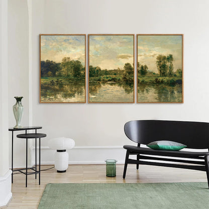Tinonedraw Vintage Nature Framed Canvas Wall Art Set of 3, French Country Wall Decor, Olive Green