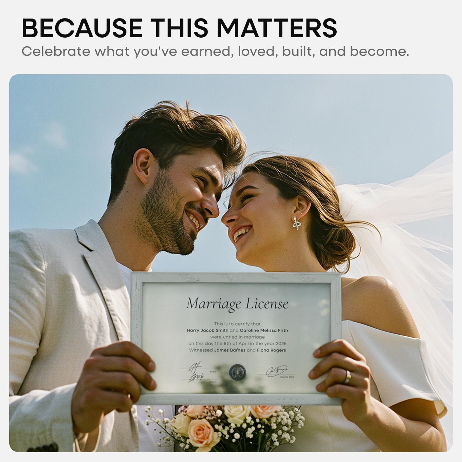 Homeforia 8.5x14 Marriage License Frame White, High End Oak 8.5x14 Certificate White Wood Frames