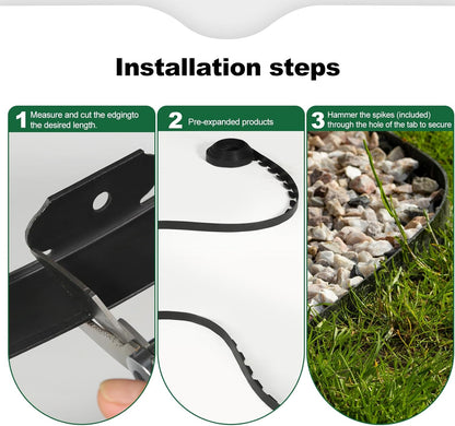 LINSHRY 66FT Landscape Edging, 2 Inch Tall No Dig Garden Border Edging with 60pcs Spikes, Plastic