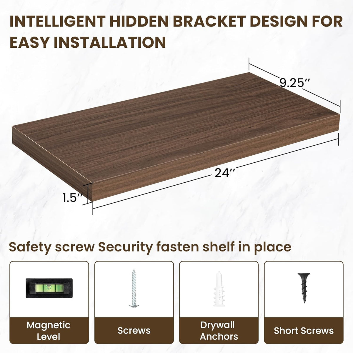 24 Inch Floating Shelves, 12 Inch Deep Floating Shelves for Wall, Floating Shelf with Invisible