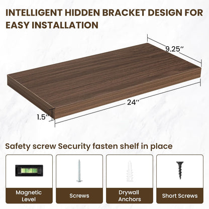 24 Inch Floating Shelves, 12 Inch Deep Floating Shelves for Wall, Floating Shelf with Invisible