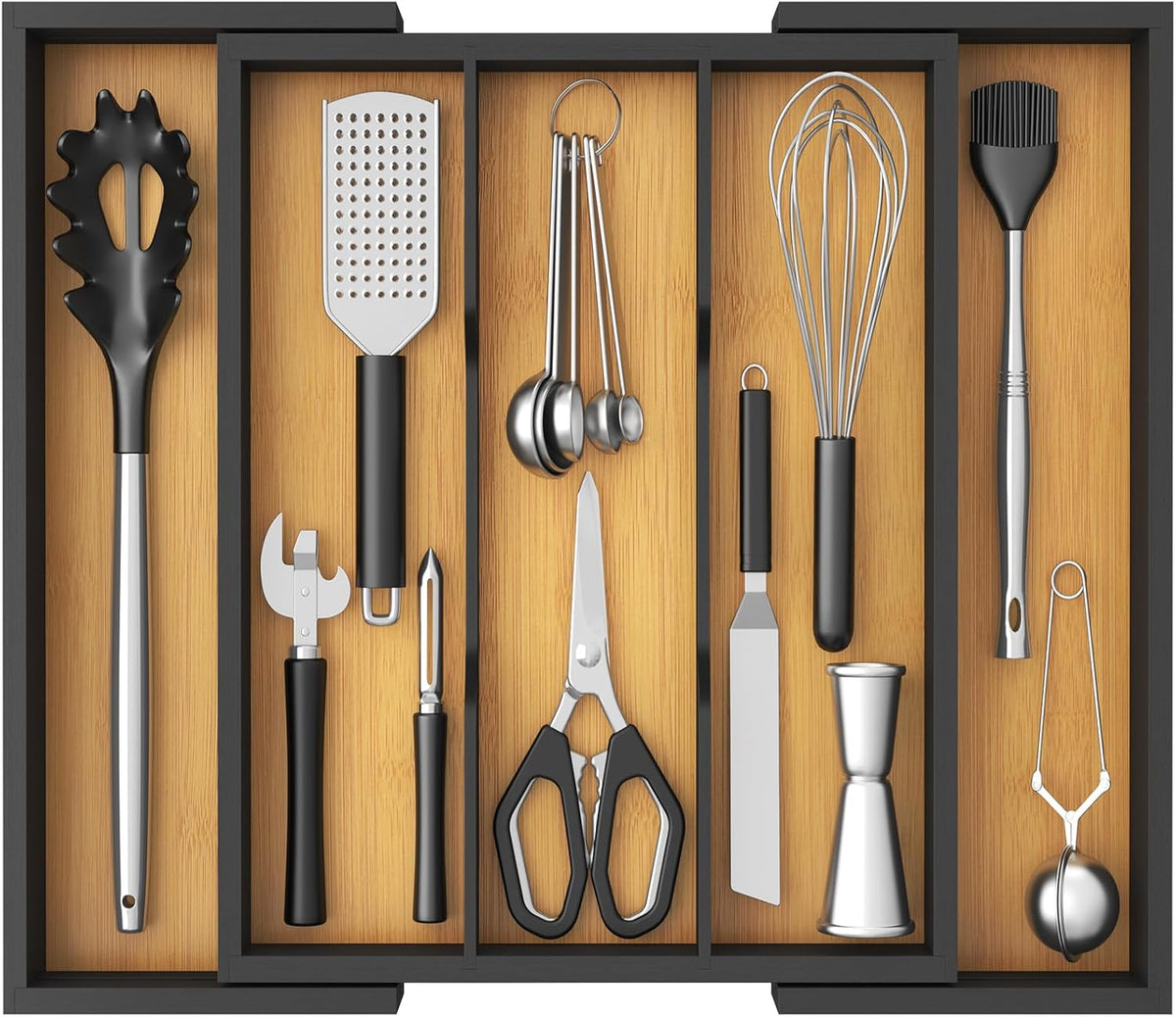 Lifewit Utensil Organizer for Kitchen Drawer, Bamboo Cooking Utensil Tray, Expandable Cutlery
