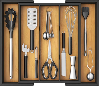 Lifewit Utensil Organizer for Kitchen Drawer, Bamboo Cooking Utensil Tray, Expandable Cutlery