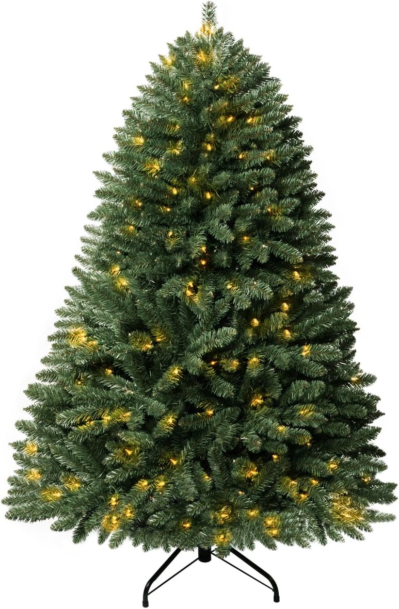 Prague 4.5ft Prelit Artificial Christmas Tree with Foot Pedal, 674 Branch Tips, 250 Warm Lights and