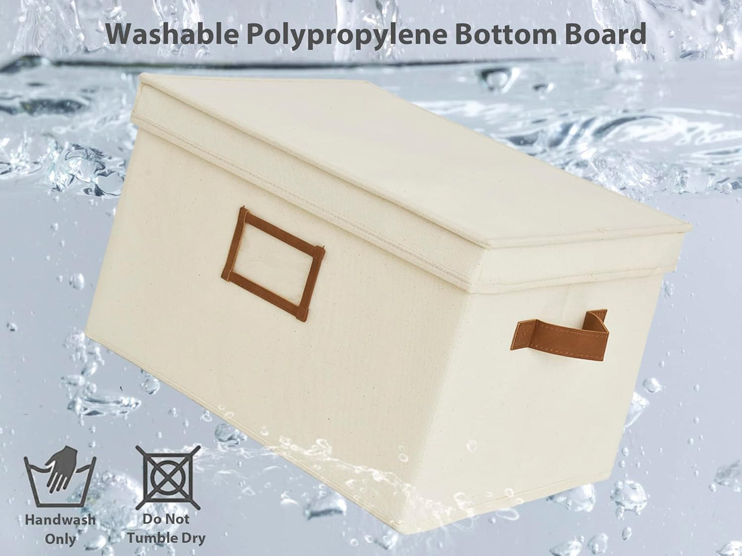 StorageWorks Storage Bins with Lids, Decorative Storage Boxes with Lid and PU Handles, Foldable