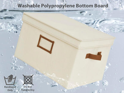 StorageWorks Storage Bins with Lids, Decorative Storage Boxes with Lid and PU Handles, Foldable
