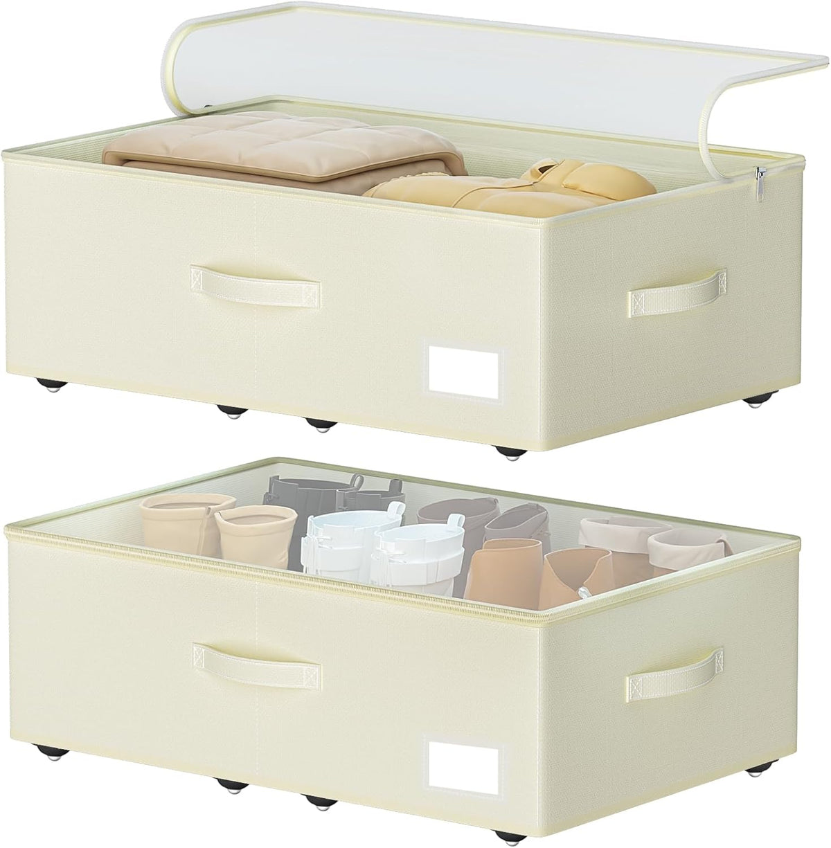 Under Bed Storage with Wheels, No Assemble Required 10 inches height Under Bed Storage bins,Large