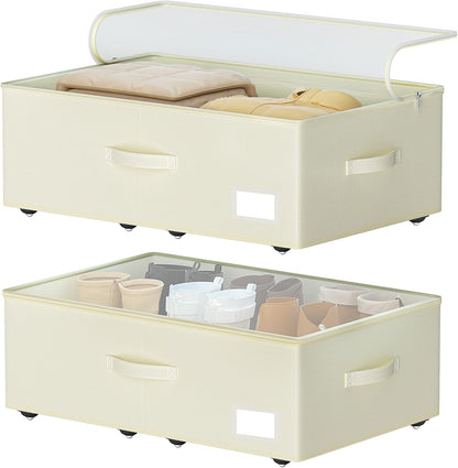 Under Bed Storage with Wheels, No Assemble Required 10 inches height Under Bed Storage bins,Large