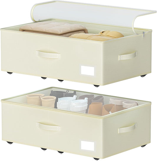 Under Bed Storage with Wheels, No Assemble Required 10 inches height Under Bed Storage bins,Large
