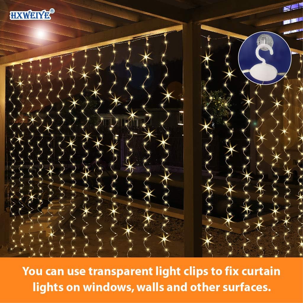 HXWEIYE 2 Pack Warm White 300LED Curtain Fairy Lights, 9.8x9.8Ft Led String Light with Rotating