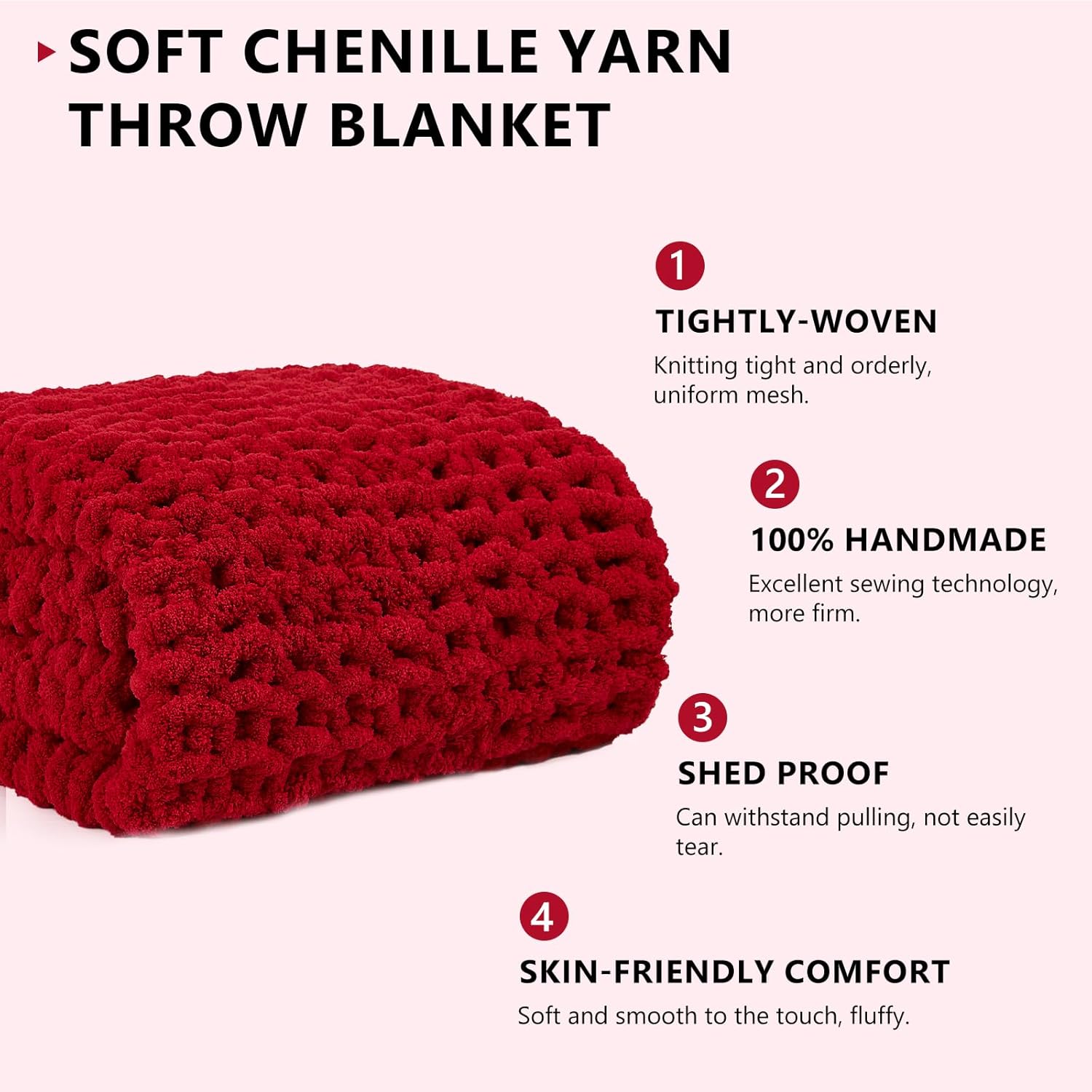 L'AGRATY Chunky Knit Blanket Throw: 80''x90'' Chenille Chunky Knitted Throw Blanket for Bed Couch