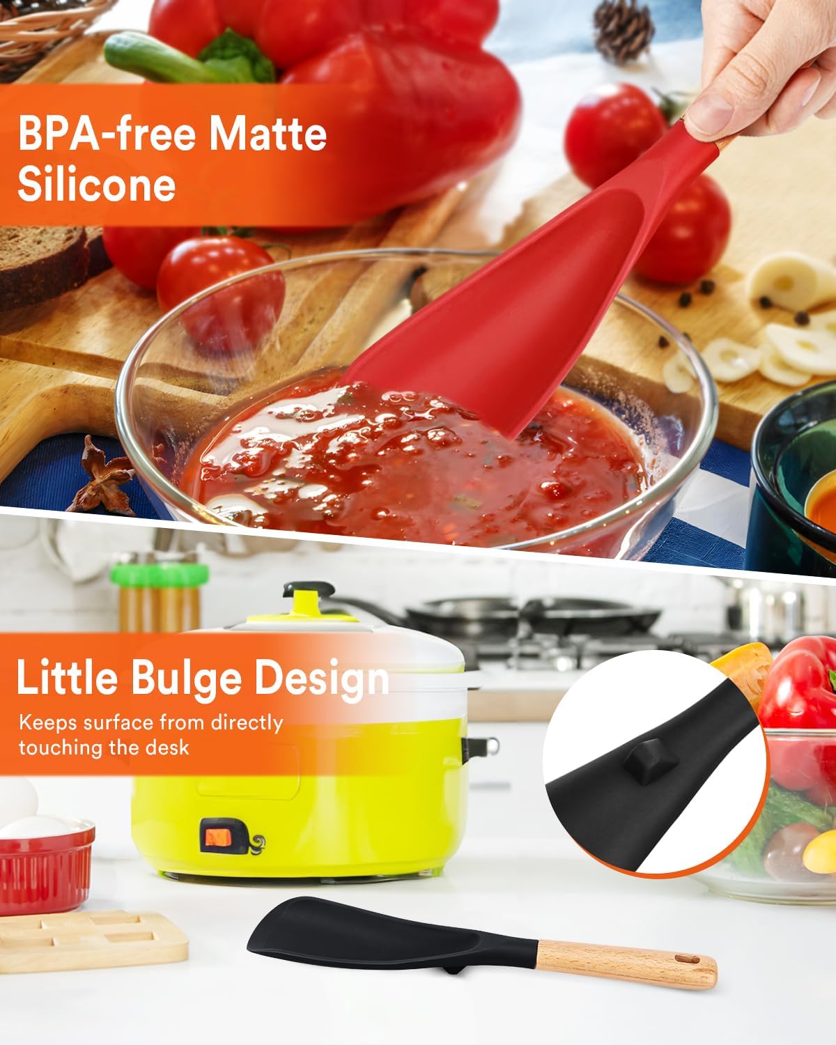 Cooking Spoon for Nonstick Cookwares, Great for Cooking and Serving Sturdy BPA-Free Matte Silicone