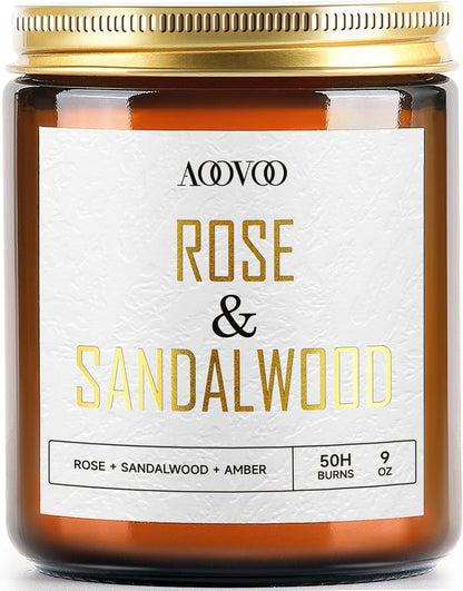 AOOVOO Rose Sandalwood Candles - 9 oz Scented Candles, Aromatherapy Candle, Soy Candle for Home
