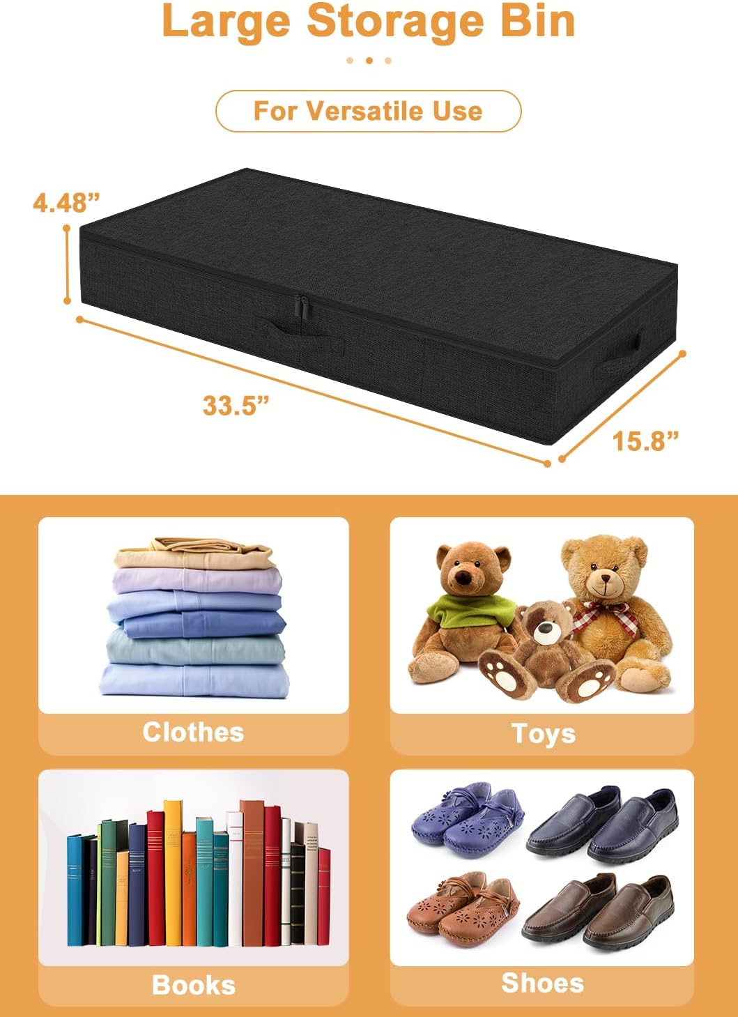 punemi Under Bed Storage Containers, 4.5 Inches Tall Low Profile Underbed Clothes Storage Organizer