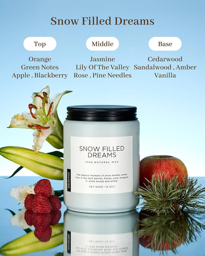 M&SENSE Snow Filled Dreams - Jasmine & Pine Large Scented Candles, 19.4oz 110 Hour Clean Non Toxic