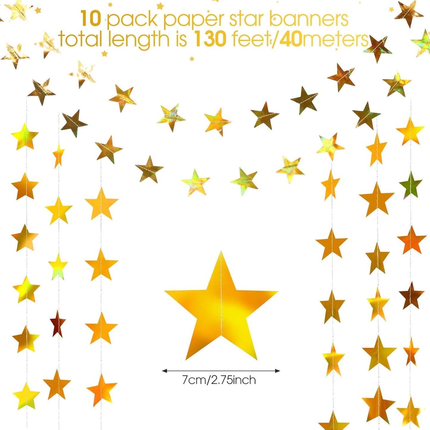 Patelai Glitter Star Garland Banner Decor 130 Feet Star Hanging Bunting Banner Twinkle Backdrop for