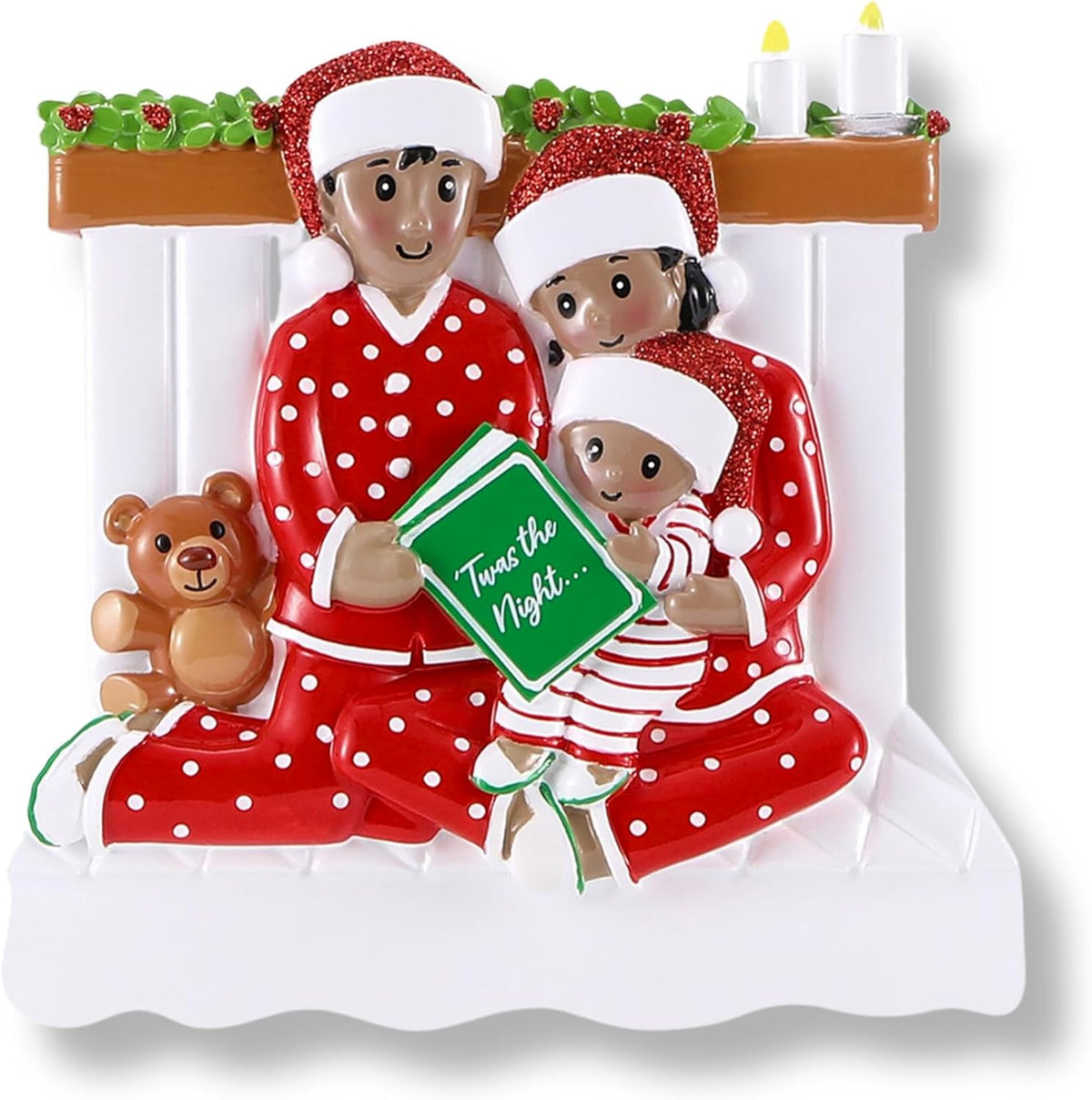 3D African American Pajama Family of 3 Christmas Ornament 2025 Personalized Family Christmas
