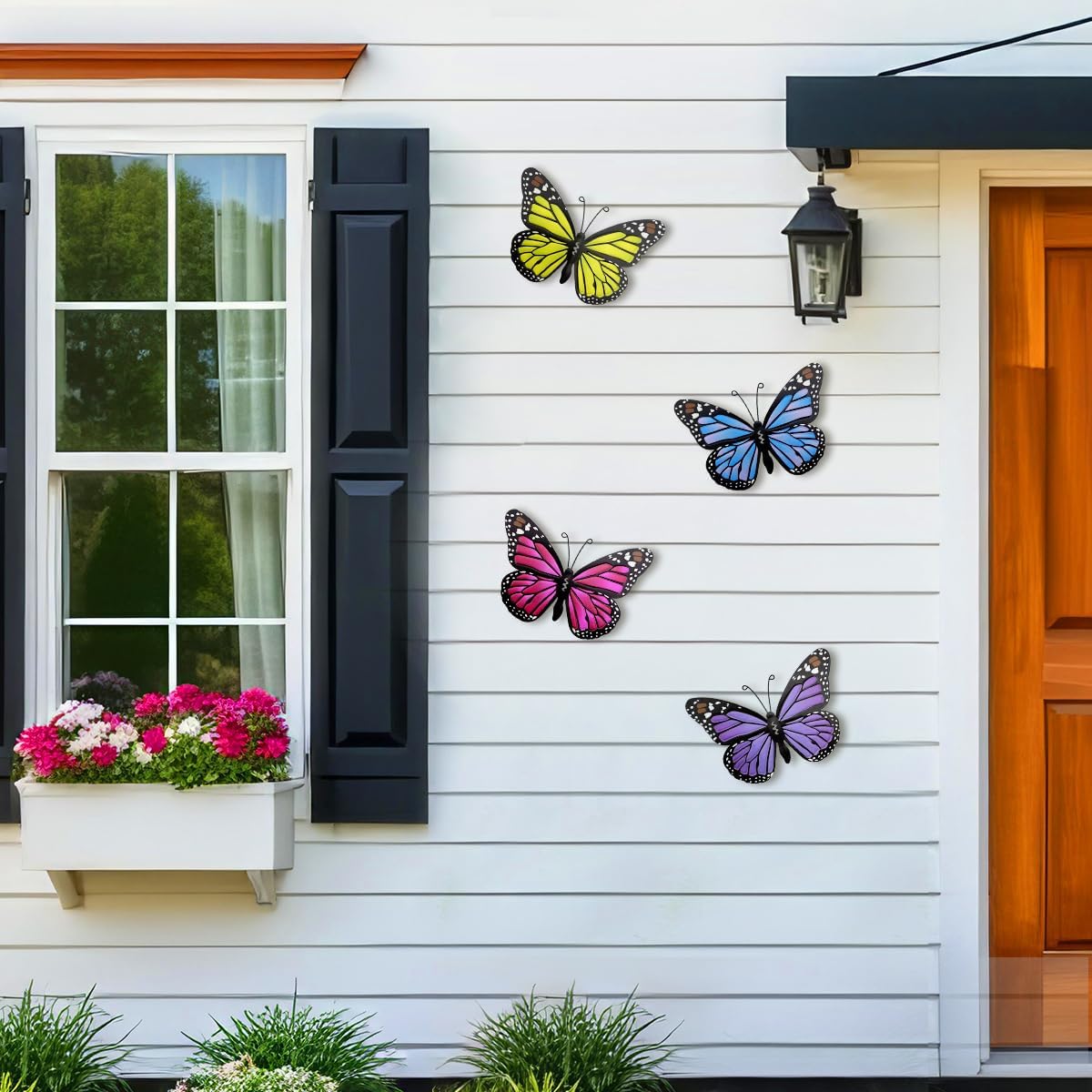 Metal Butterfly Outdoor Decor - 4 Pack 9.8in Butterflies Wall Sculpture Hanging Decor for Outside