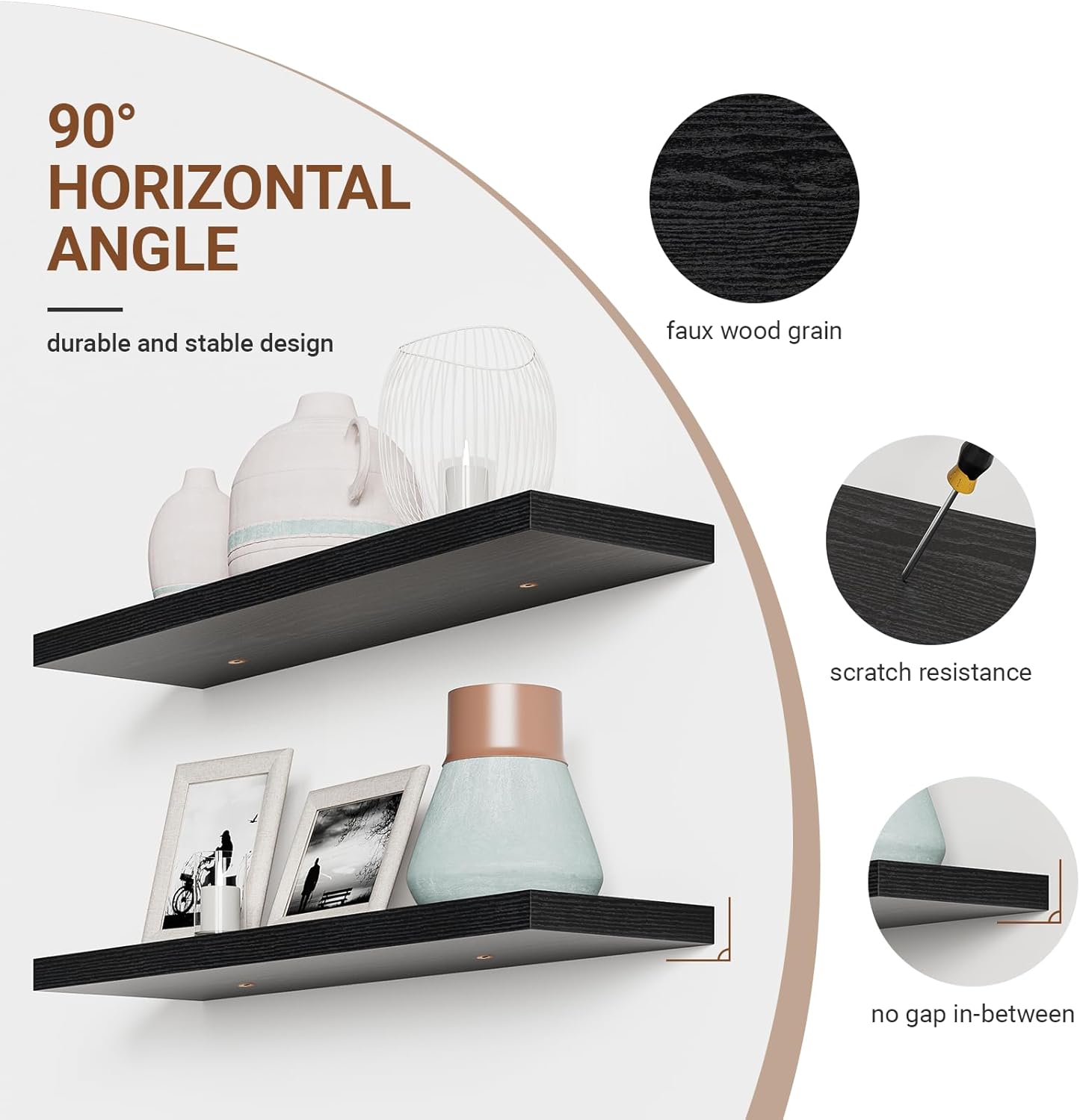 Heimlove 40 Inches Floating Shelves for Wall,9.3" Deep Black Long Floating Shelves Set of 2,Large