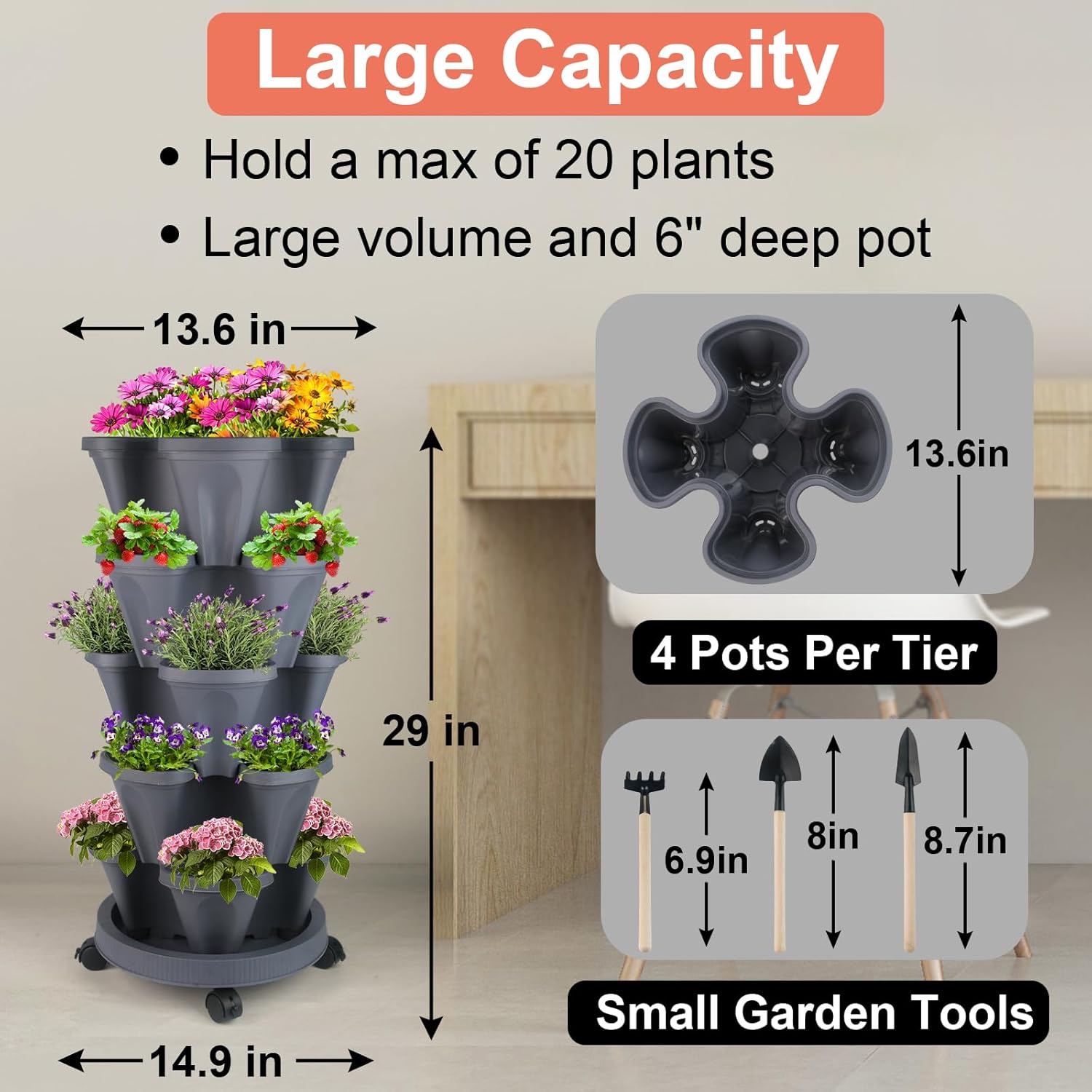 Vertical Planter 5 Tier Stackable Planters Garden Planters Strawberry Herb Flower and Vegetable