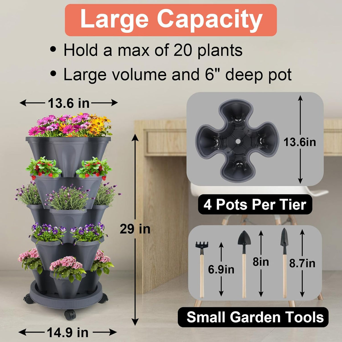Vertical Planter 5 Tier Stackable Planters Garden Planters Strawberry Herb Flower and Vegetable