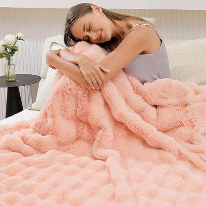 UKELER Pink Faux Fur Throw Blanket for Girls 50''x60'' Decorative Shaggy Velvet Blanket Fluffy Cozy