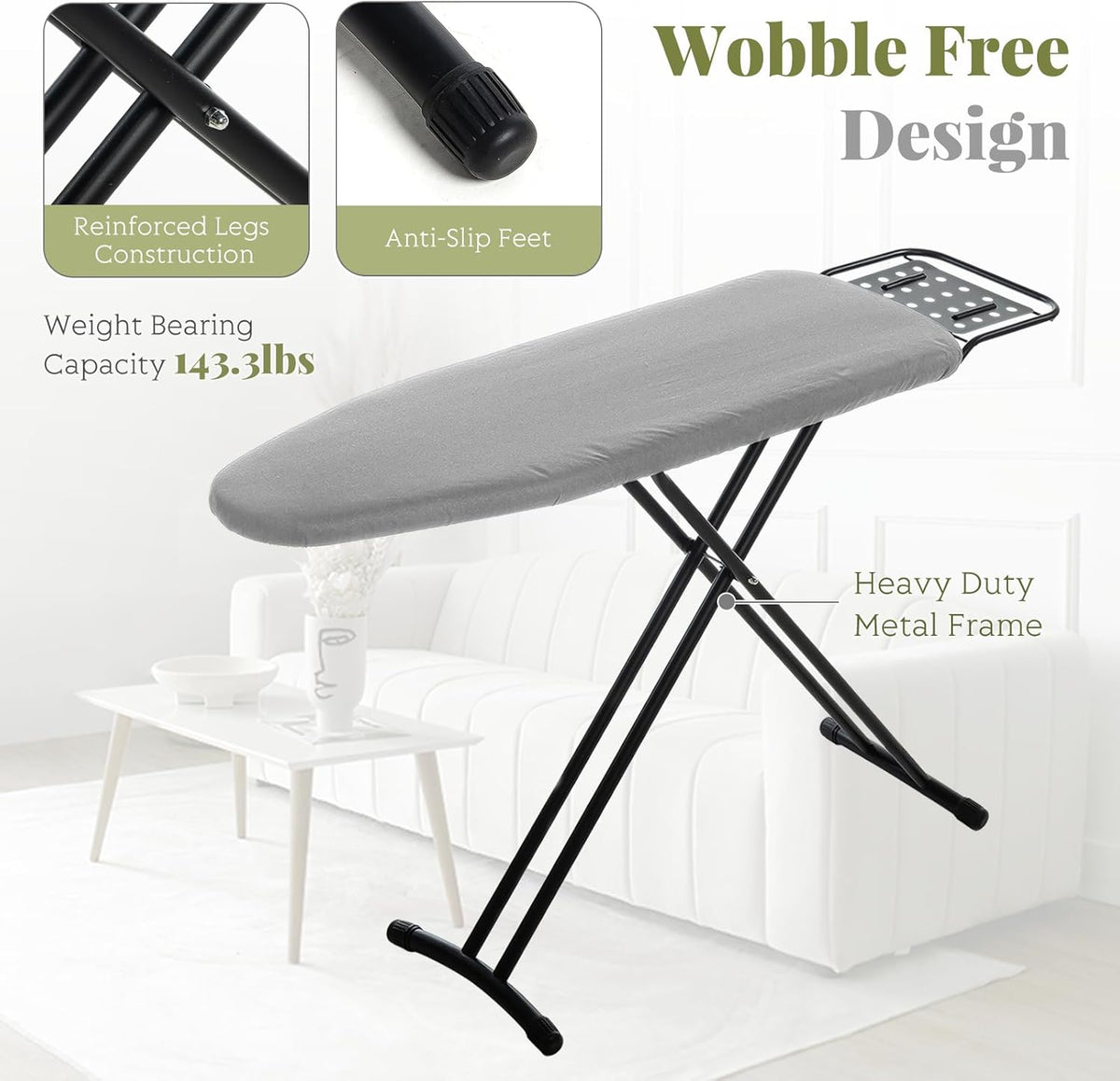 Ironing Board Full Size, RAINHOL 43"x13" Heavy Duty Compact Ironing Board with Iron Rest, Height