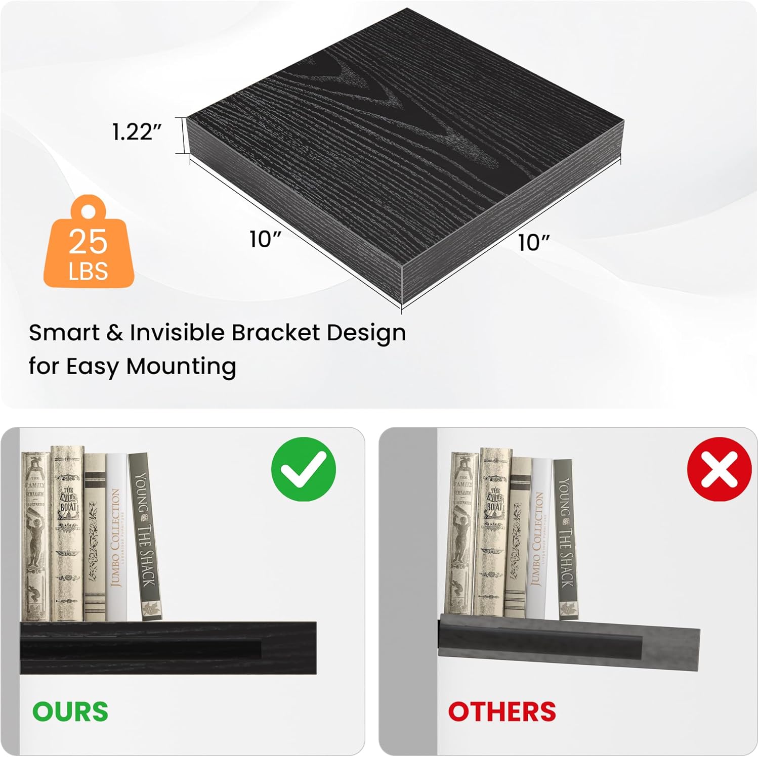 Square Floating Shelves for Wall, 10" W x 10" D x 1.2" H, Small Wooden Wall Mounted Display Shelves