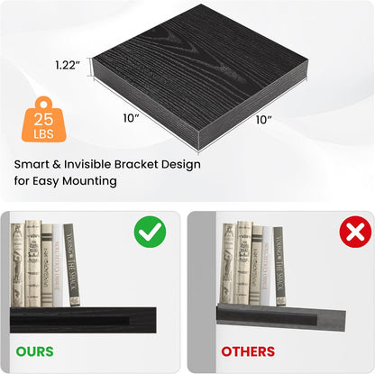 Square Floating Shelves for Wall, 10" W x 10" D x 1.2" H, Small Wooden Wall Mounted Display Shelves