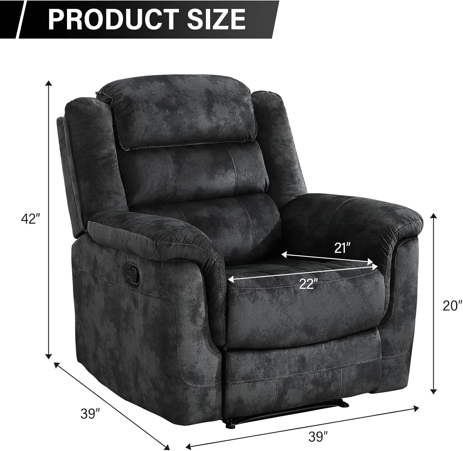 EBELLO Manual Recliner Chair, Soft Fabric Recliner Sofa with Overstuffed Armrest and Backrest for