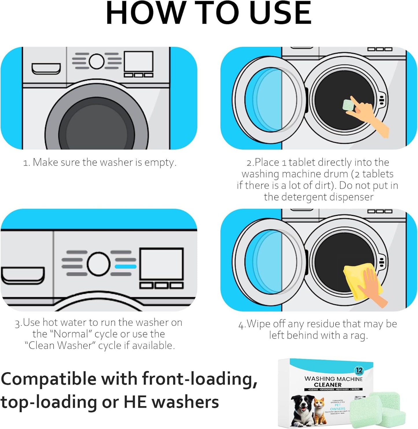 Washing Machine Cleaner 48 Pack-24 Month Supply,Cleaning Tablets Formulated for Pet Owners for