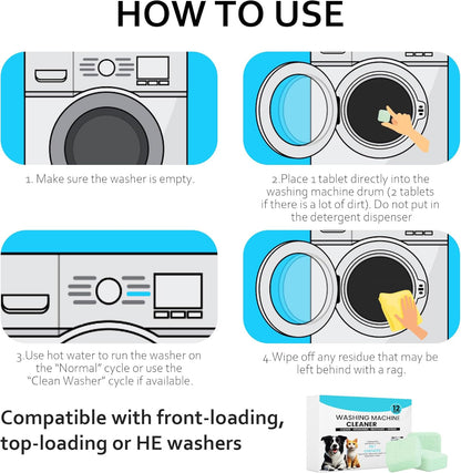 Washing Machine Cleaner 48 Pack-24 Month Supply,Cleaning Tablets Formulated for Pet Owners for
